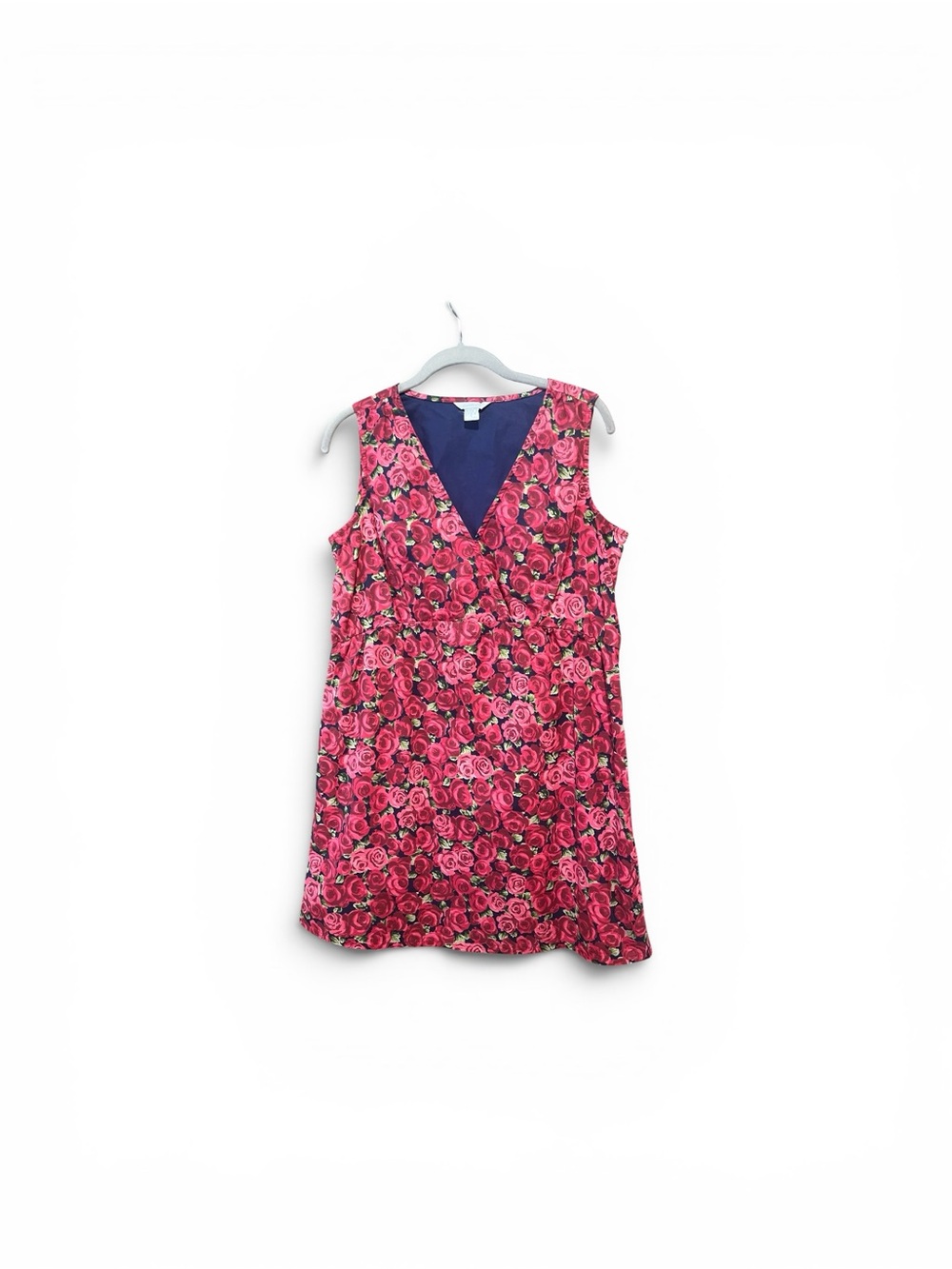 Garnet Hill Rose-Print Sleeveless V-Neck Midi Dress in Pink